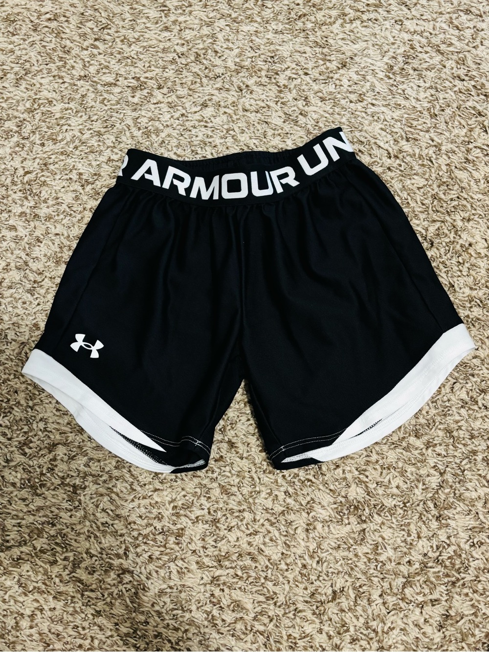 Under Armour Girls’ Black Athletic Shorts with White Trim